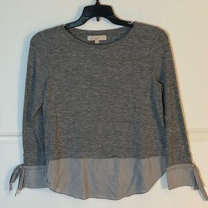 LOFT Woman’s  Charcoal Long Sleeve Top with Tie Accents